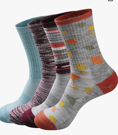 Women's Cozy Merino Wool Hiking Cushion Crew Socks 4 Pairs