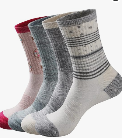 Women's Cozy Merino Wool Hiking Cushion Crew Socks 4 Pairs