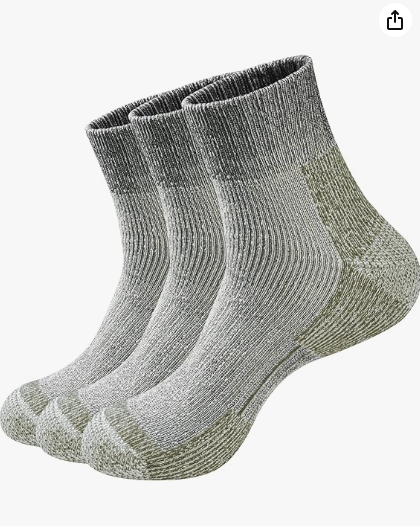 Men's 3 Pairs Micro Crew Heavy Wool Hiking Socks, Moisture Wicking Workout Outdoor Socks 10-13