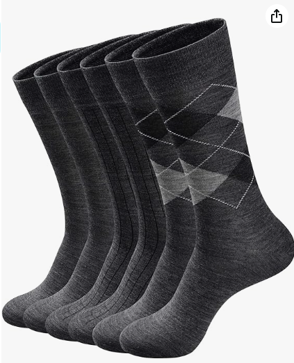 Mens Light Weight Assorted Wool Dress Socks 6 Pack