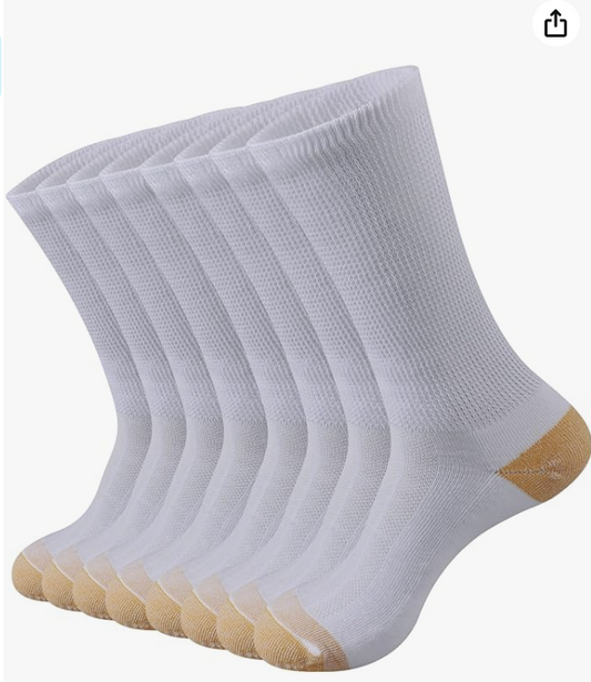 Copper Ion Diabetic Socks for Men, Cotton Circulator Socks Non-Bonding Loose Wide Top, Crew Length 10-13