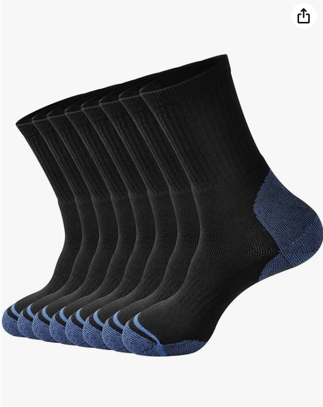 Men's Work Boots Athletic Running Crew Socks, Dry-Tech Moisture Wicking Heavy Cushion 8 Pairs