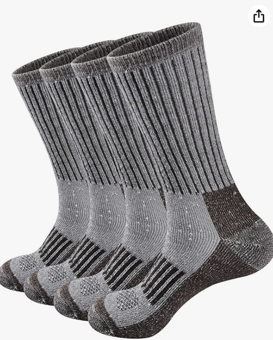 Men's Merino Wool Cushioned Hiking Trekking Crew Socks 4 Pairs, Middle Calf Length with Moisture Wicking